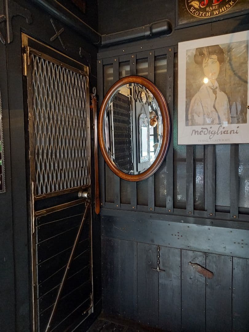 イタリア製　ヴィンテージ　大型　オーバル　ウッド　壁掛け鏡　ウォール　ミラー