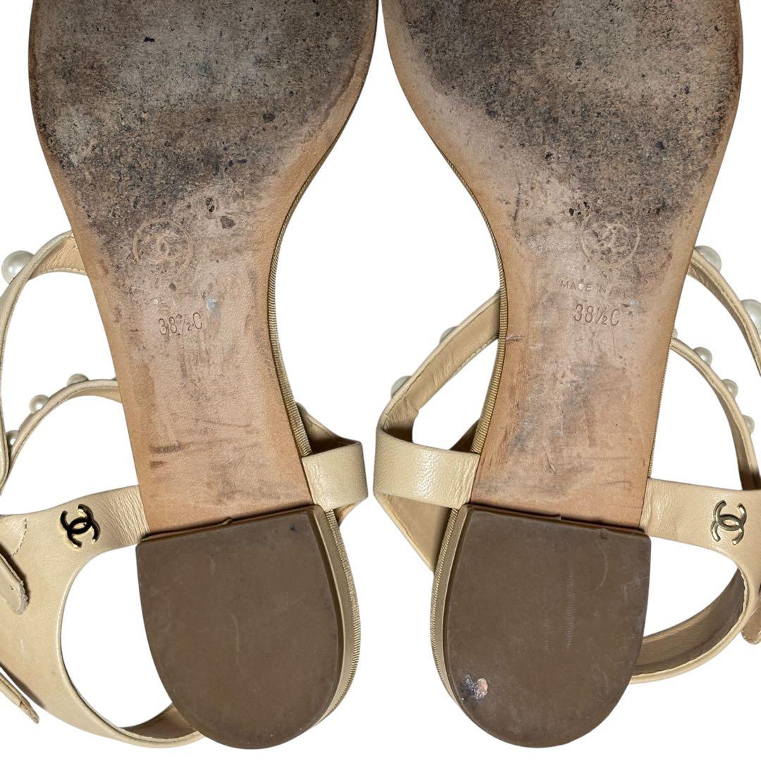 CHANEL シャネル ココマーク パール サンダル 38 1/2