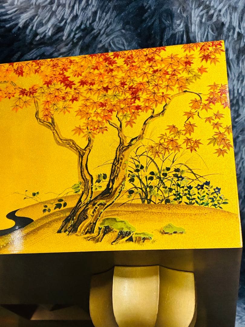 【野畑直子】作 金地漆絵四季花鳥図碁盤 碁笥 本蛤那智黒碁石 約42x45cm