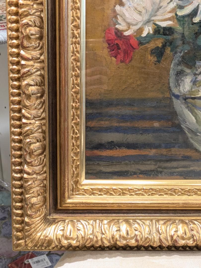 【新品6万円額縁】 油絵 花の絵 金縁 額入り 油彩 飾り額 高級金縁額