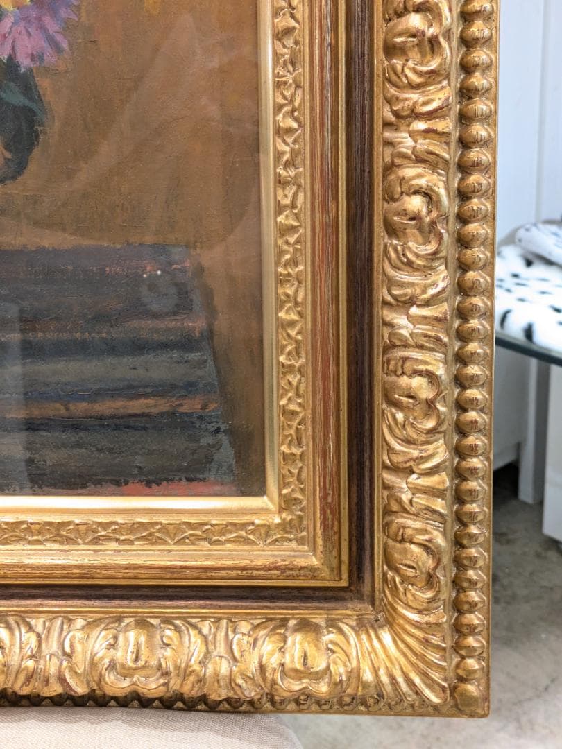 【新品6万円額縁】 油絵 花の絵 金縁 額入り 油彩 飾り額 高級金縁額