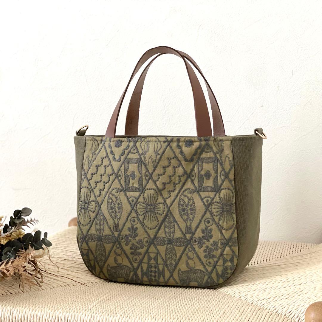 ⚮̈ミナペルホネン　symphony khaki まるっこかくれんぼトート