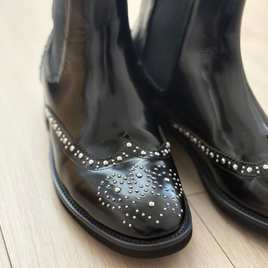 アルテサノス　スペイン　スタッズサイドゴアブーツ　黒　38