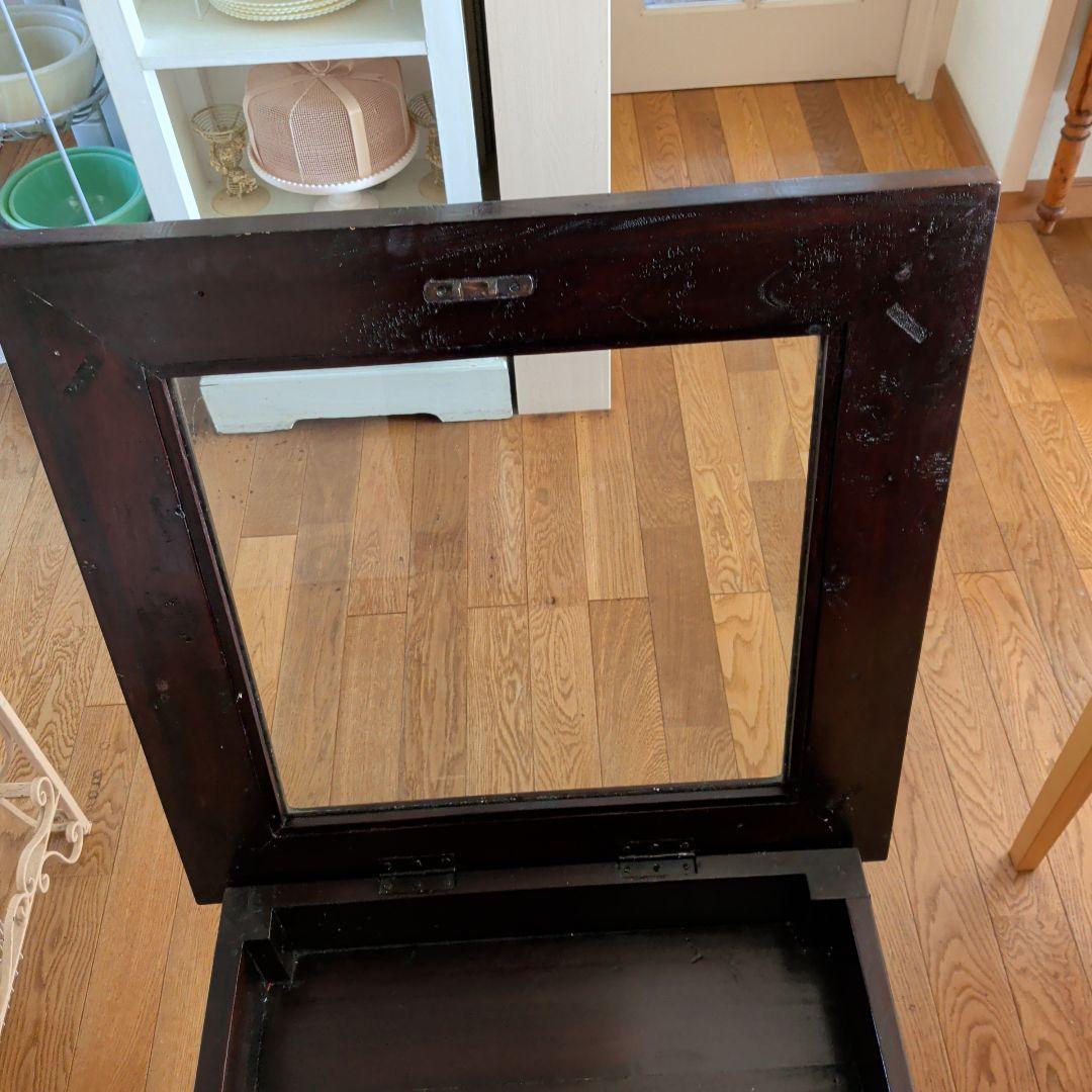 アジアン家具　サイドテーブル　収納付き　ガラス天板　ブラウン