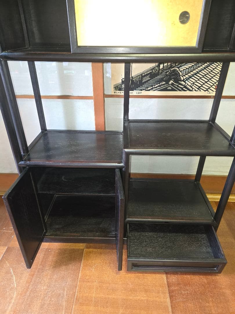 昭和レトロ家具 茶箪笥 飾り棚 チェスト 当時物 紫檀 唐木 黒檀