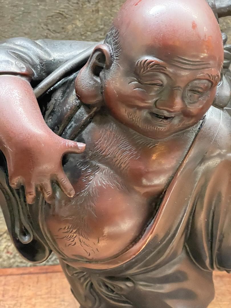 金工師 正之造 古銅 川渡 布袋 立像 七福神 仏像 巨大 縁起物 置物 彫刻