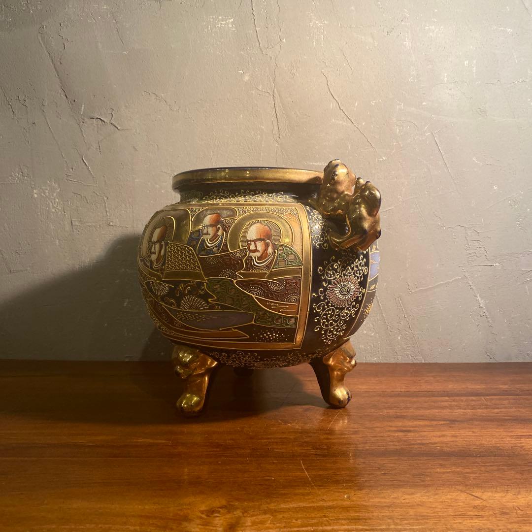 薩摩焼 三つ脚香炉 金襴手 古美術 骨董品 コレクション オブジェ