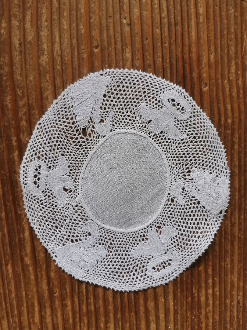 アンティークベルギー フレミッシュボビンレース コースタードイリー 白鳥と百合