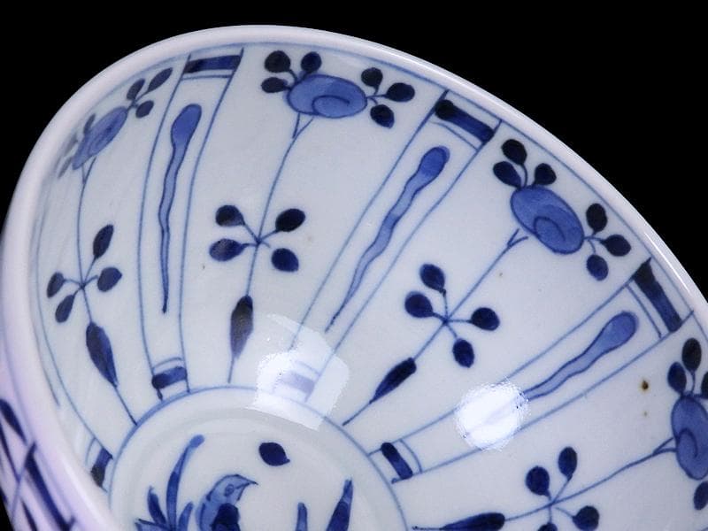 古伊万里　染付　芙蓉手　花鳥紋の図　大振蓋茶碗　F319AS-CXz