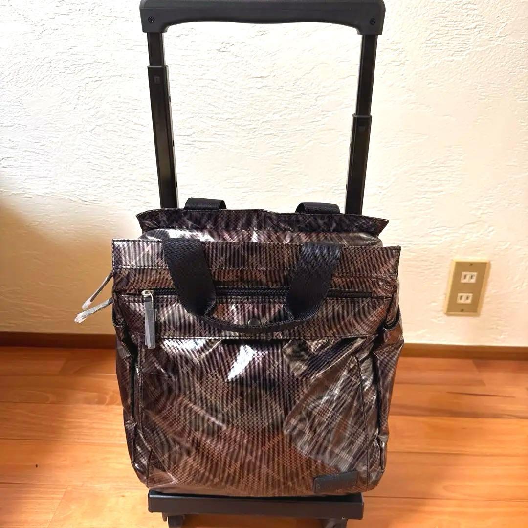 ブラウンチェック柄キャリーカート