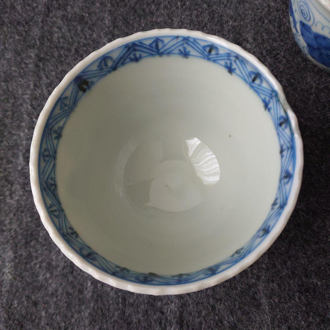 伊万里 古伊万里 肥前吉田焼 蕎麦猪口 小鉢 渦巻文 三客揃 江戸期 未使用