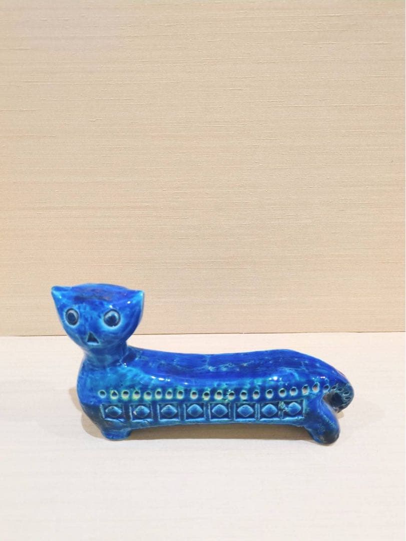ビトッシ　リミニブルー　ネコのインテリアオブジェ 置物 陶器製