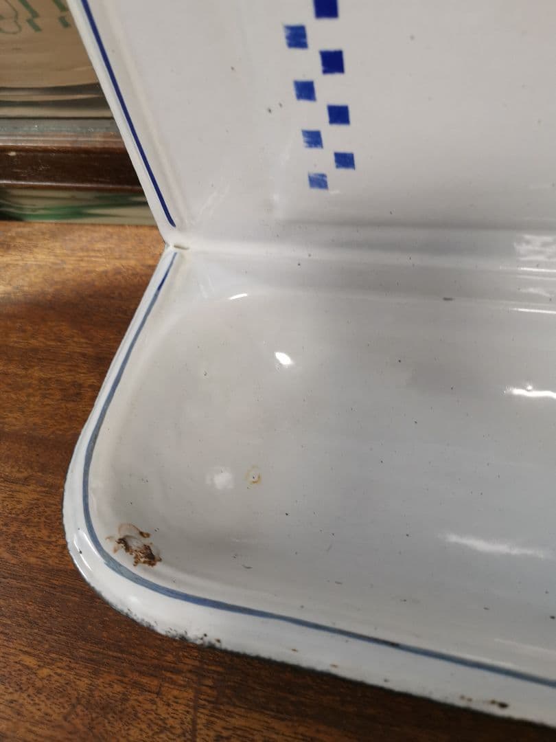 イギリス アンティークホーロー レードルラック 一松模様 ホワイト&ブルー