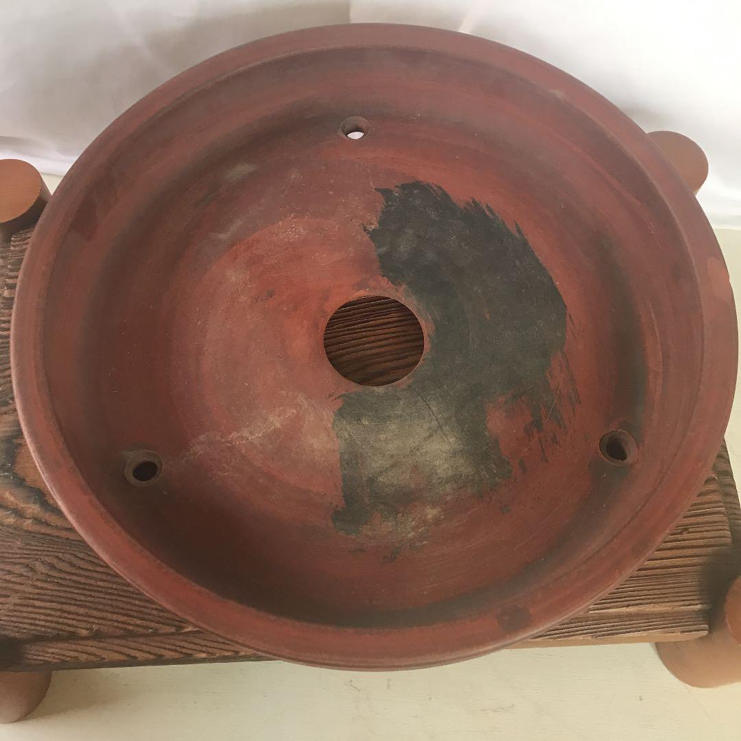 盆栽鉢　美しい紅泥朱泥骨董盆栽鉢落款有豊林丸鉢25cm✖️5cm雷文山野草南蛮鉢