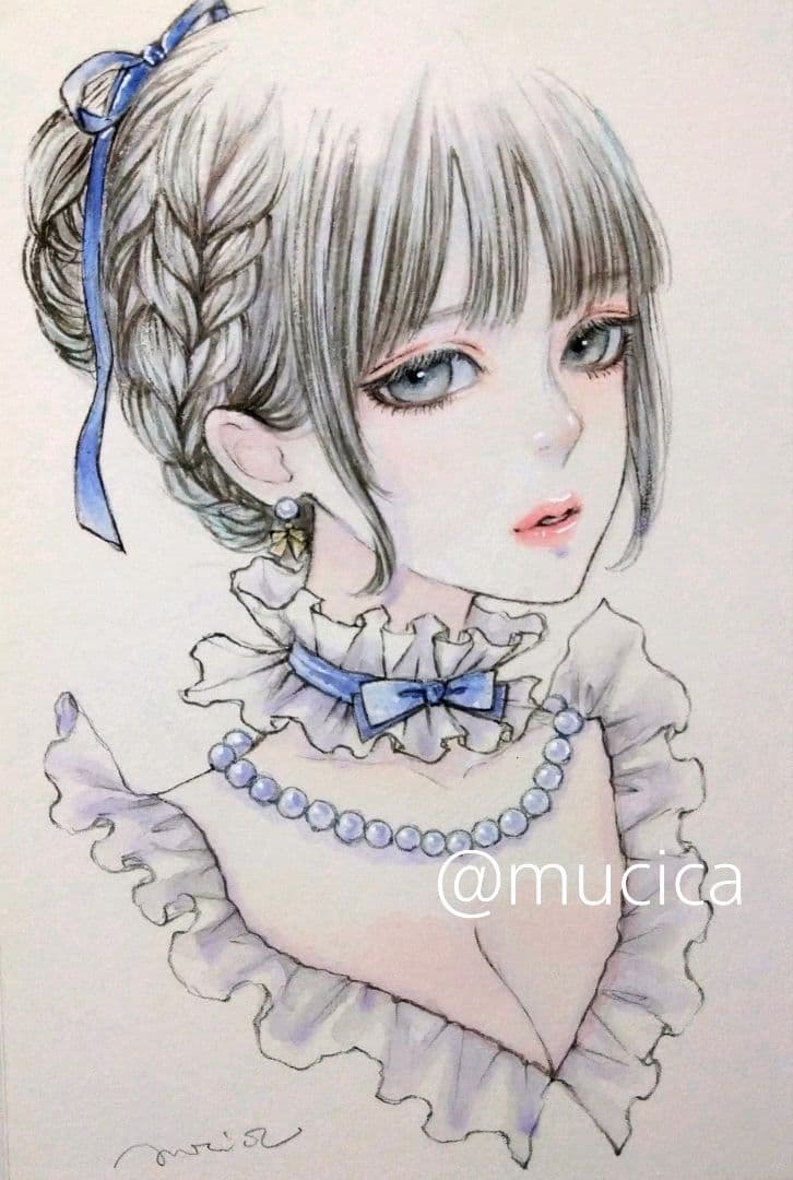 260112A 手描きイラスト　絵画　オリジナル　アナログ　水彩画　美人画