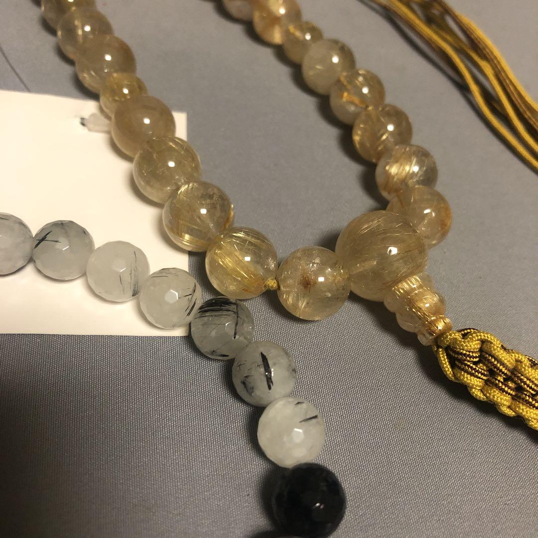 ルチルクォーツ念珠　最上級品　金線水晶