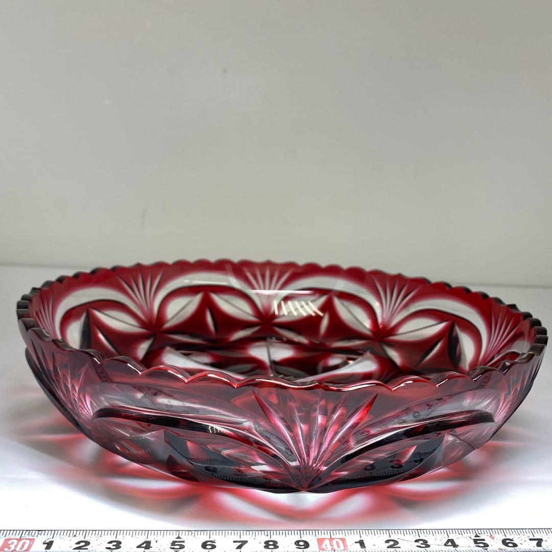 島津　薩摩切子　大皿　共箱　直径24.7㎝　トコヒ　東な7-0210☆2F