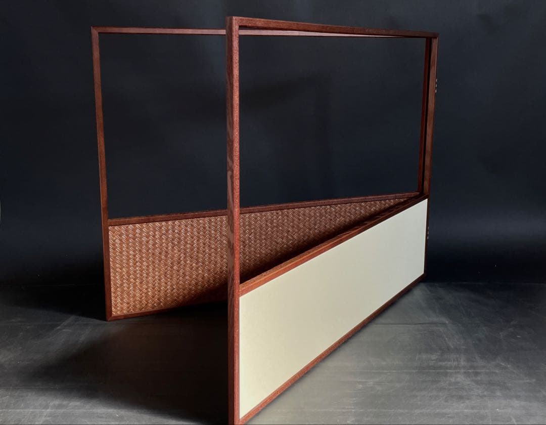 【美品】「母」 網代 鳥の子 両面使い 上透かし 風炉先屏風 桑枠 （206②）