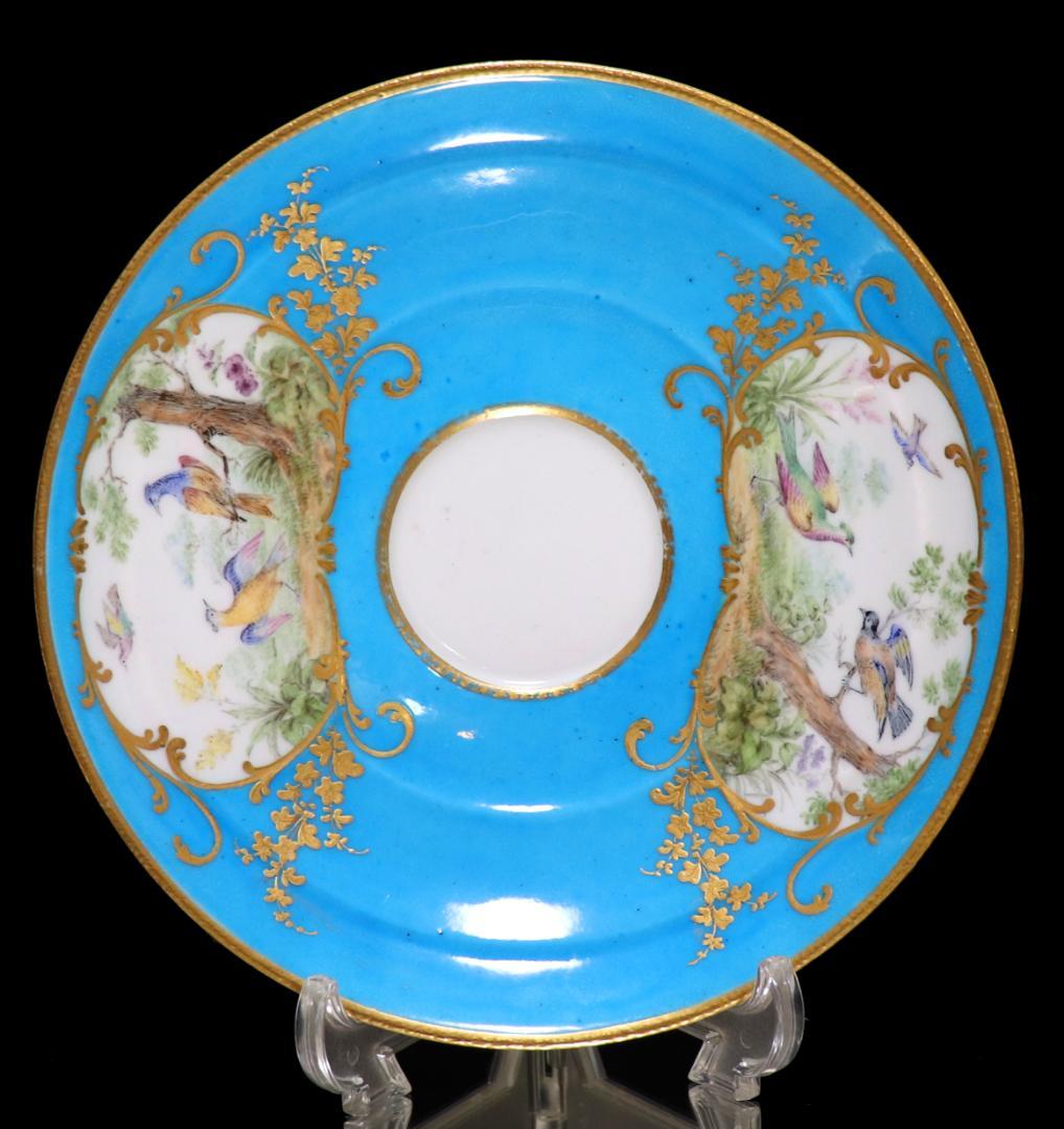 オールド・セーブル 美術館級 1764年 青地色絵金彩鳥図 カップ&ソーサー