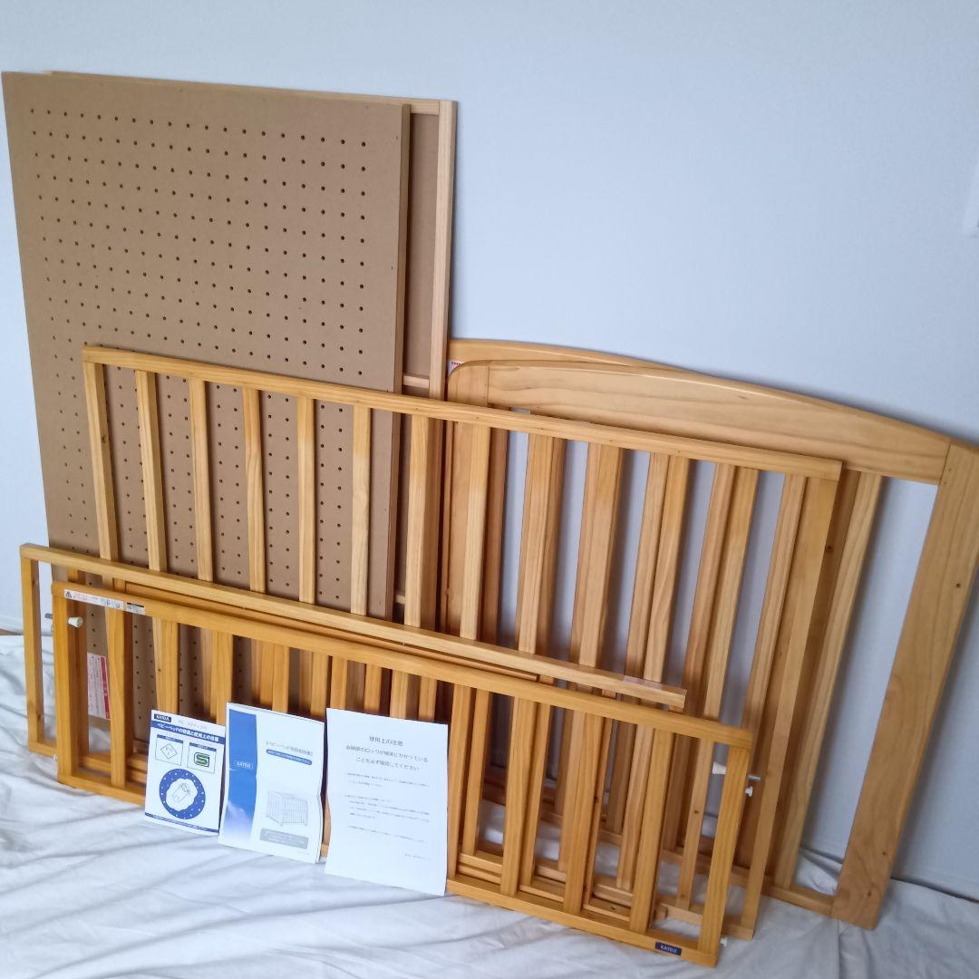 【美品】KATOJI ベビーベッド レギュラーサイズ 木製 キャスター付き