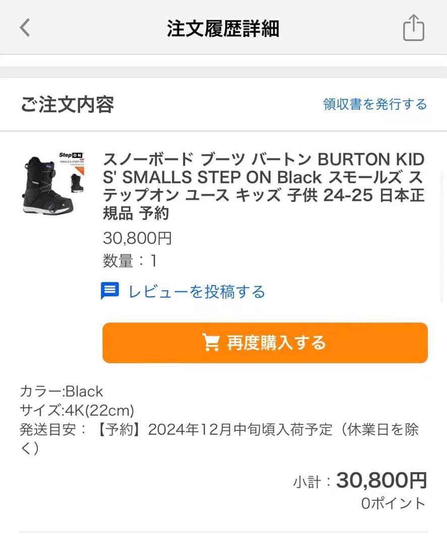 BURTON 24-25 キッズ　スノーボードブーツ ブラック22cm