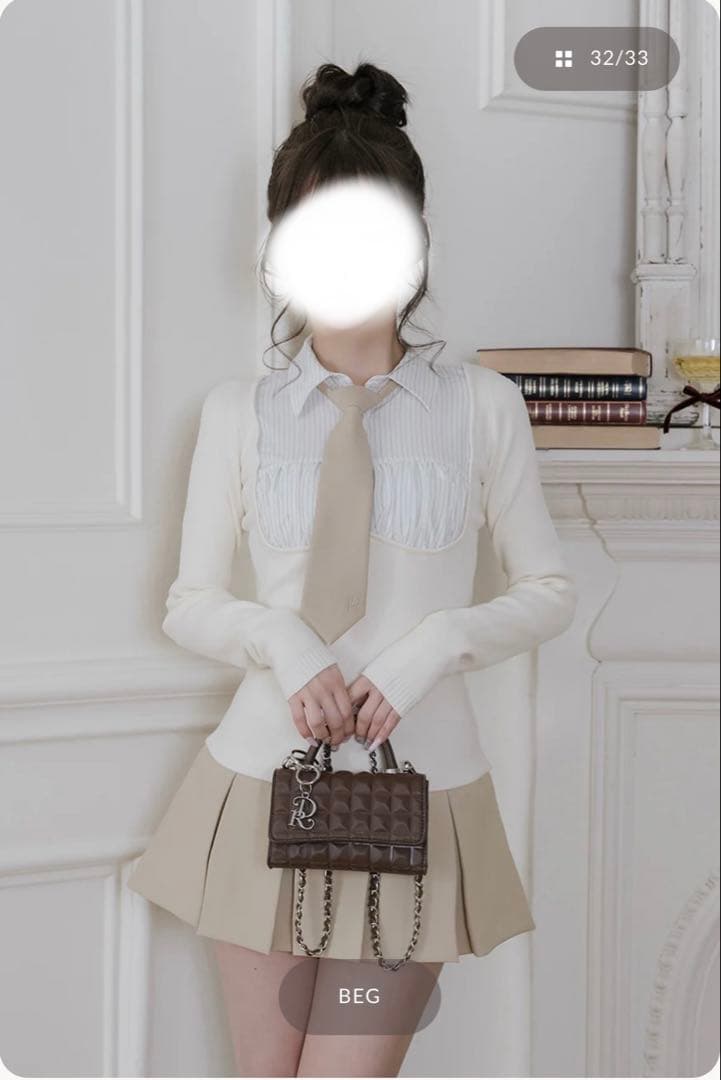 ダーリッチ ネクタイシャツドッキングニットミニワンピース FL BEG