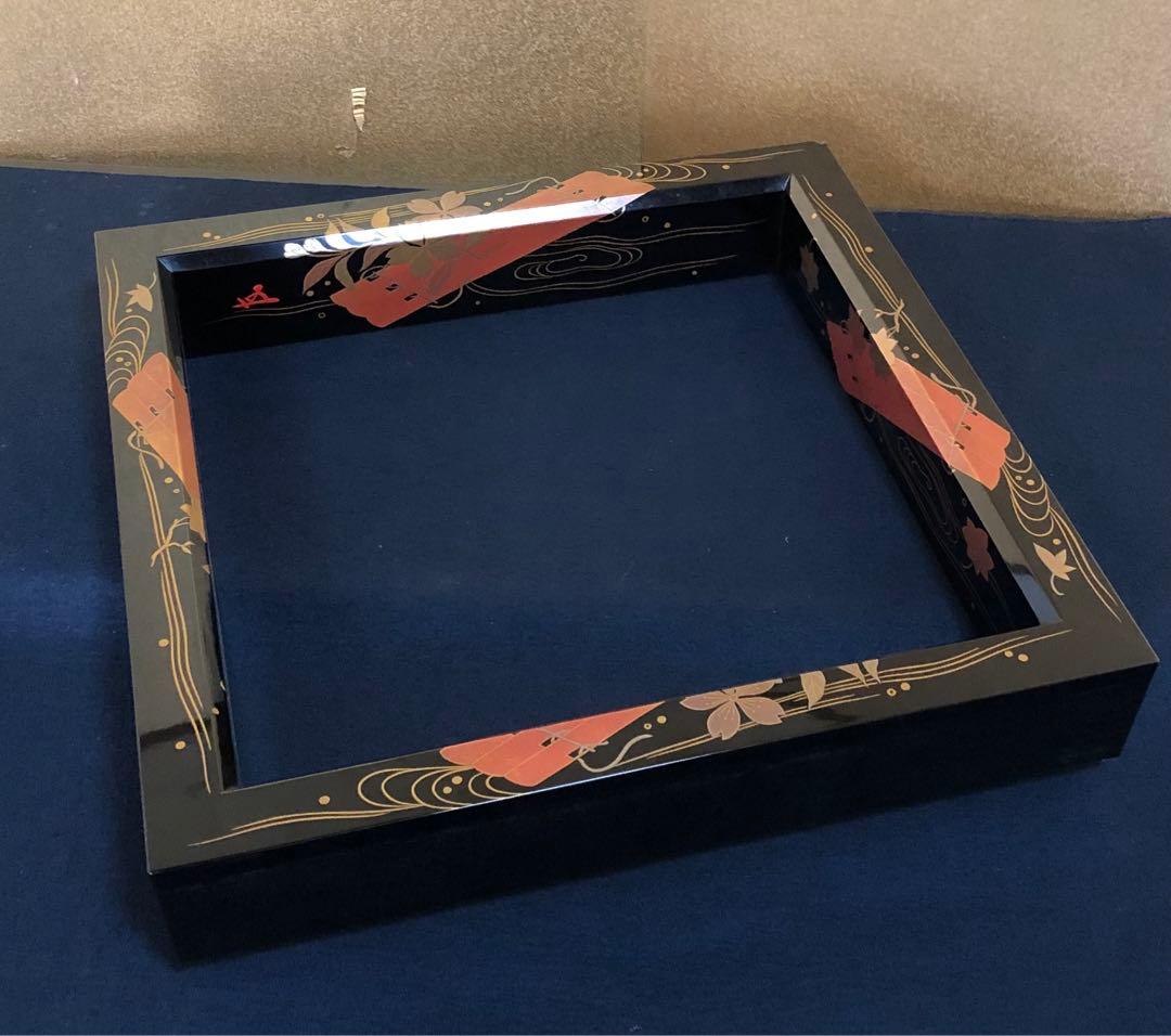 《R》茶道具 花筏蒔絵 黒炉縁 花押 塗師 萬斎 共箱 251208お4