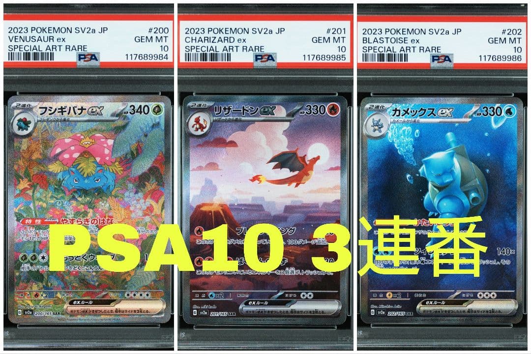 【PSA10 3連番】御三家SAR リザードン フシギバナ カメックス 151