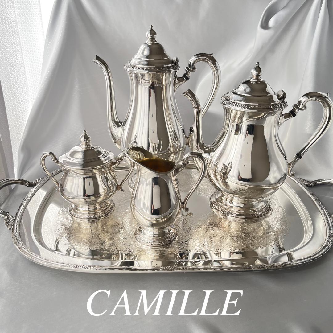 【CAMILLE】ティーサービス 5点 トレー ティーポット 薔薇のレリーフ