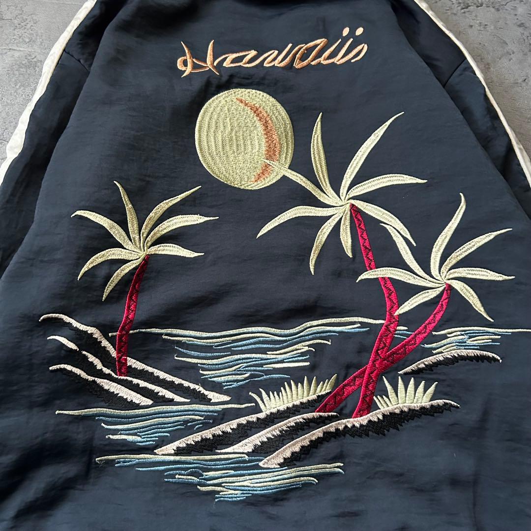 森星着用 刺繍 人気 スカジャン ネイビー ハワイ ローズバッド