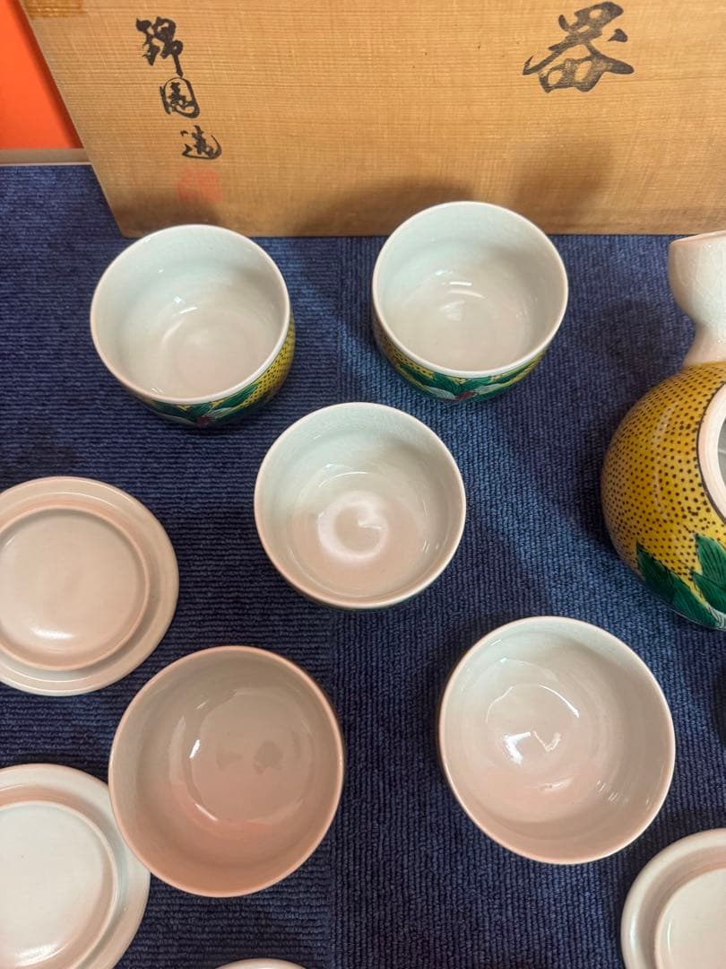 1829 九谷焼　茶器セット　急須1客　湯呑蓋付5客　未使用