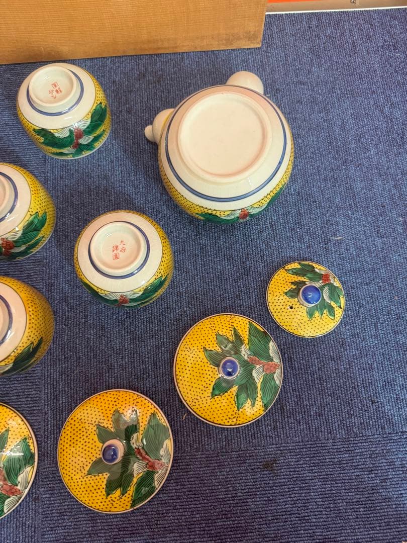 1829 九谷焼　茶器セット　急須1客　湯呑蓋付5客　未使用