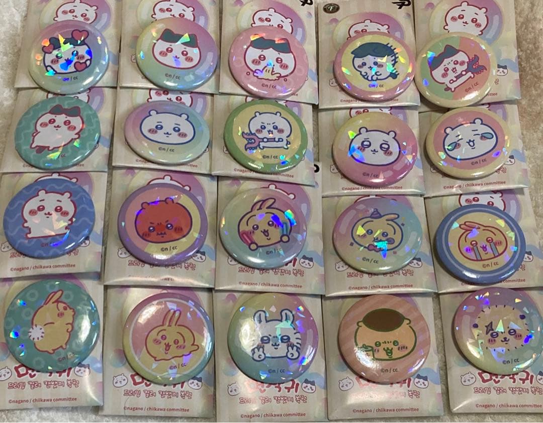 ちいかわ 缶バッジ 20個 パステルバッジ ホログラム ドリーミングカラー 韓国