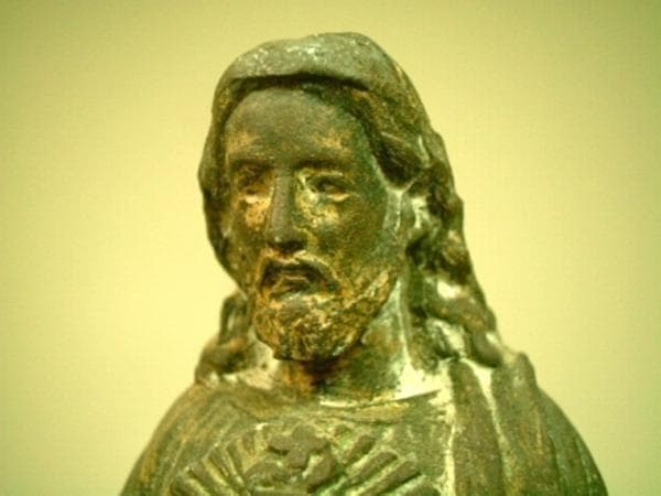 フランス アンティーク 聖心イエス像 台座付 20cm 御心像 19世紀頃