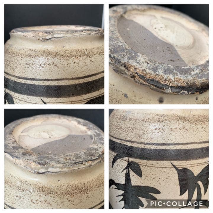 李朝時代　絵高麗　粉粧灰青沙器　鉄絵紋　水指　茶道具　壷　壺　花瓶　時代