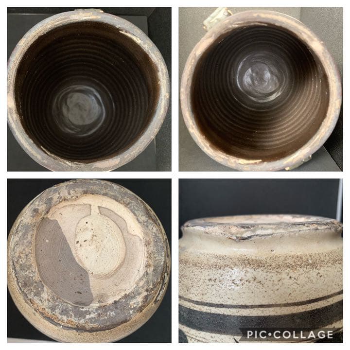 李朝時代　絵高麗　粉粧灰青沙器　鉄絵紋　水指　茶道具　壷　壺　花瓶　時代