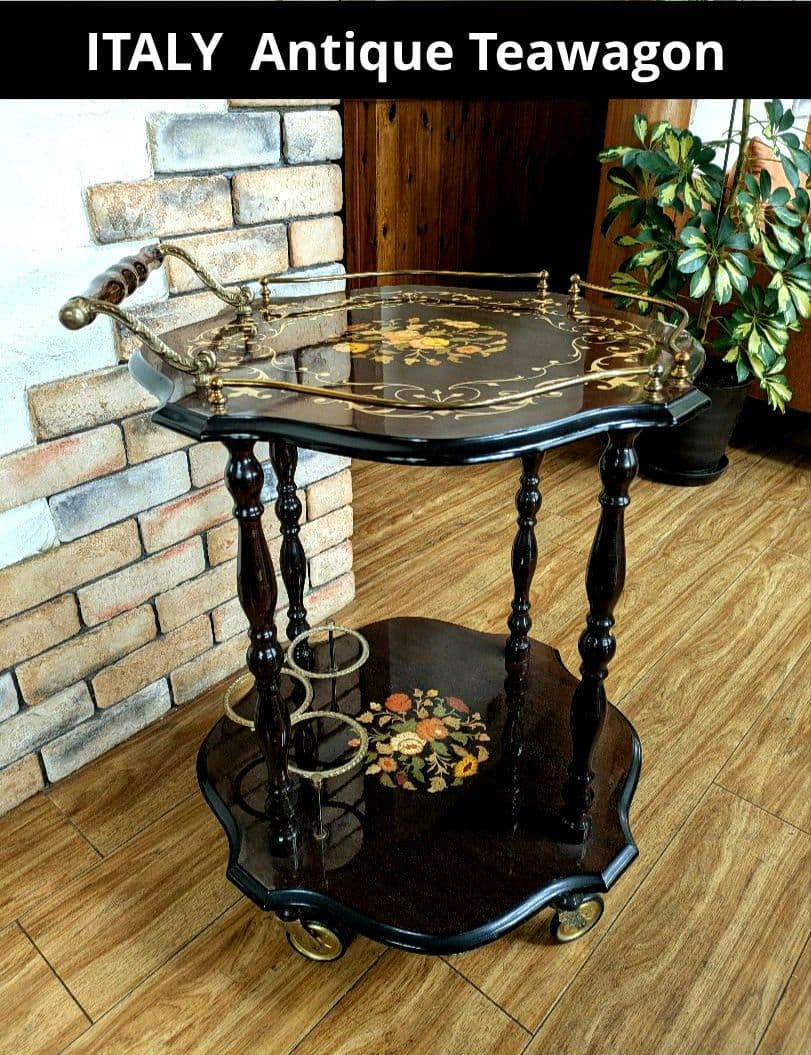 美品　イタリア製 ティーワゴン 象嵌細工 アンティークワゴン キッチンワゴン