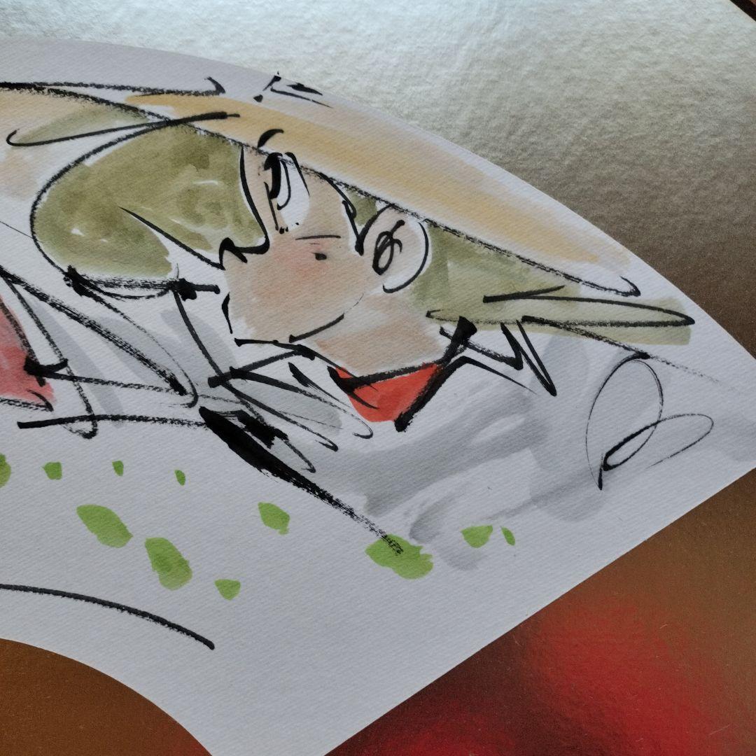 「貴重品・珍しいお品」矢口高雄直筆水彩画　サイン落款あり　釣りキチ三平ロッド