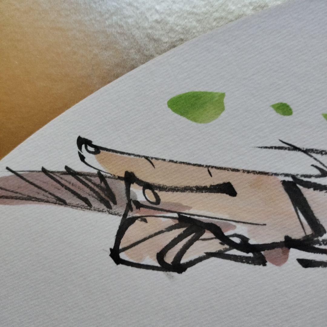 「貴重品・珍しいお品」矢口高雄直筆水彩画　サイン落款あり　釣りキチ三平ロッド