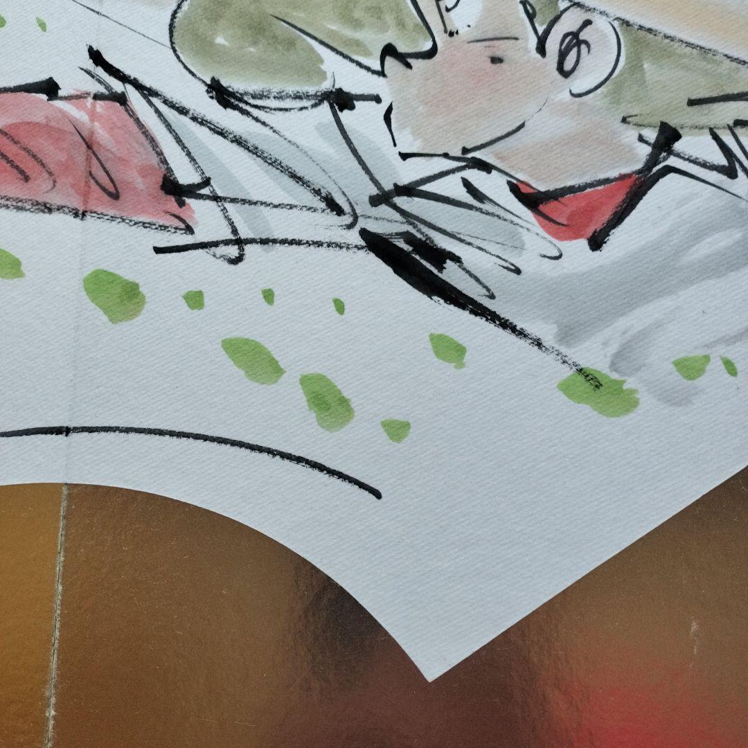 「貴重品・珍しいお品」矢口高雄直筆水彩画　サイン落款あり　釣りキチ三平ロッド