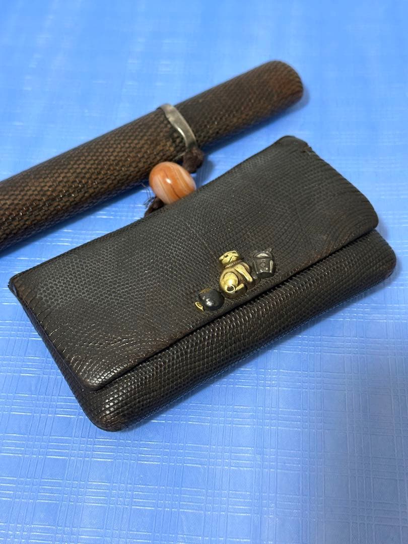 提げ物 煙管入れ 時代物 キセル 喫煙具 煙管筒 根付 銀製 前金具 金无垢