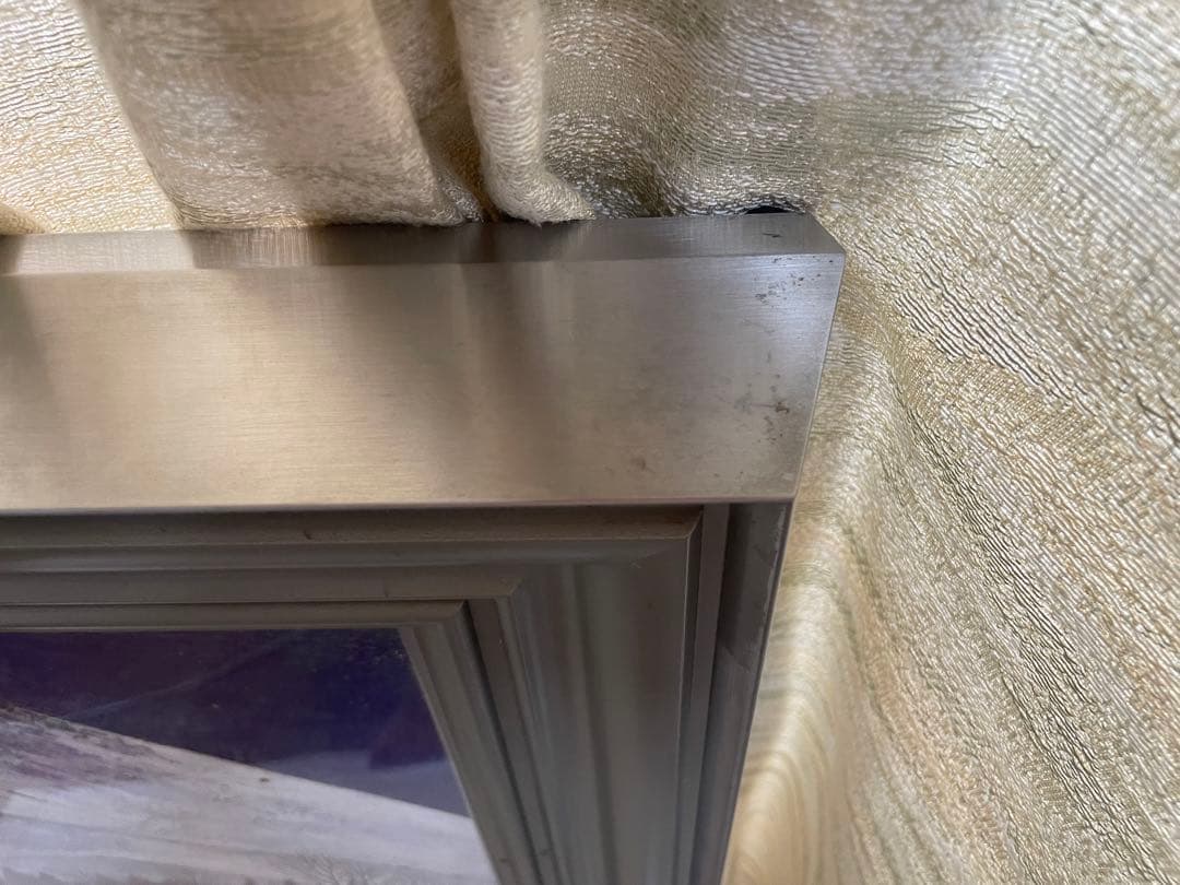 【桝田靖夫】日本画 浅間山 シルバーフレーム