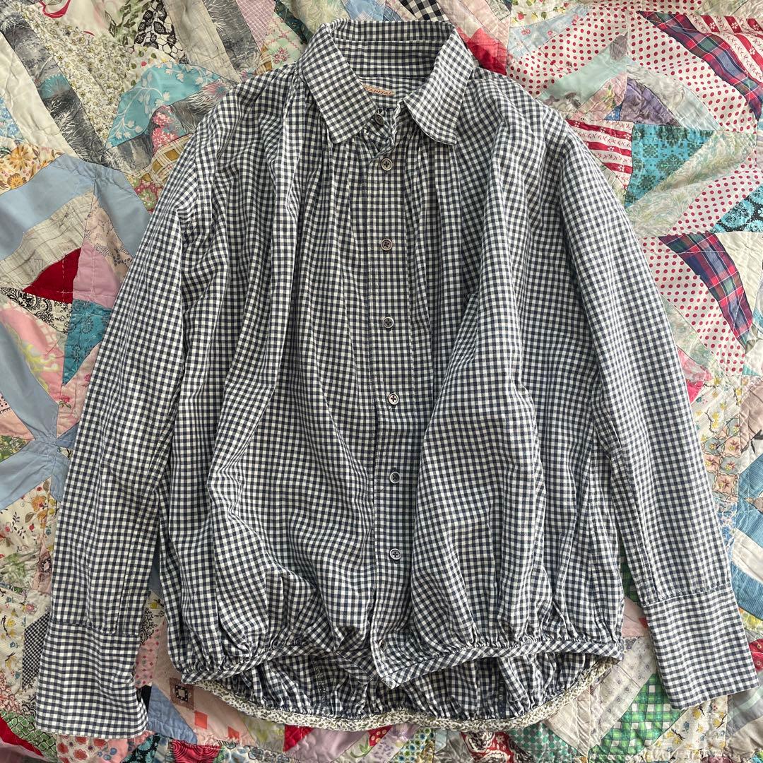 Kapital キャピタル　ギンガムチェックタックシャツ　袖・裾花柄よごれなし
