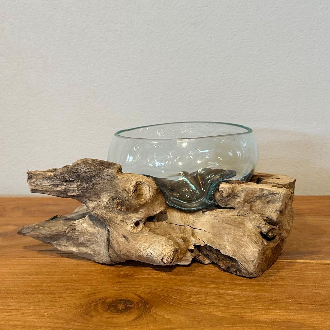 バリ島流木ガラス　w26×d18×h11cm 水槽　アクアリウムメダカ水槽807