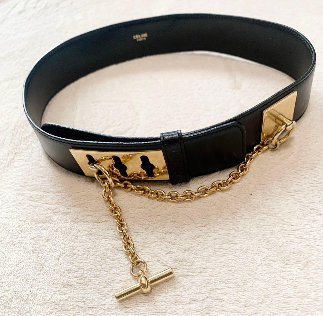 ⭐︎CELINE ヴィンテージマンテルブラックレザーベルト ゴールド金具