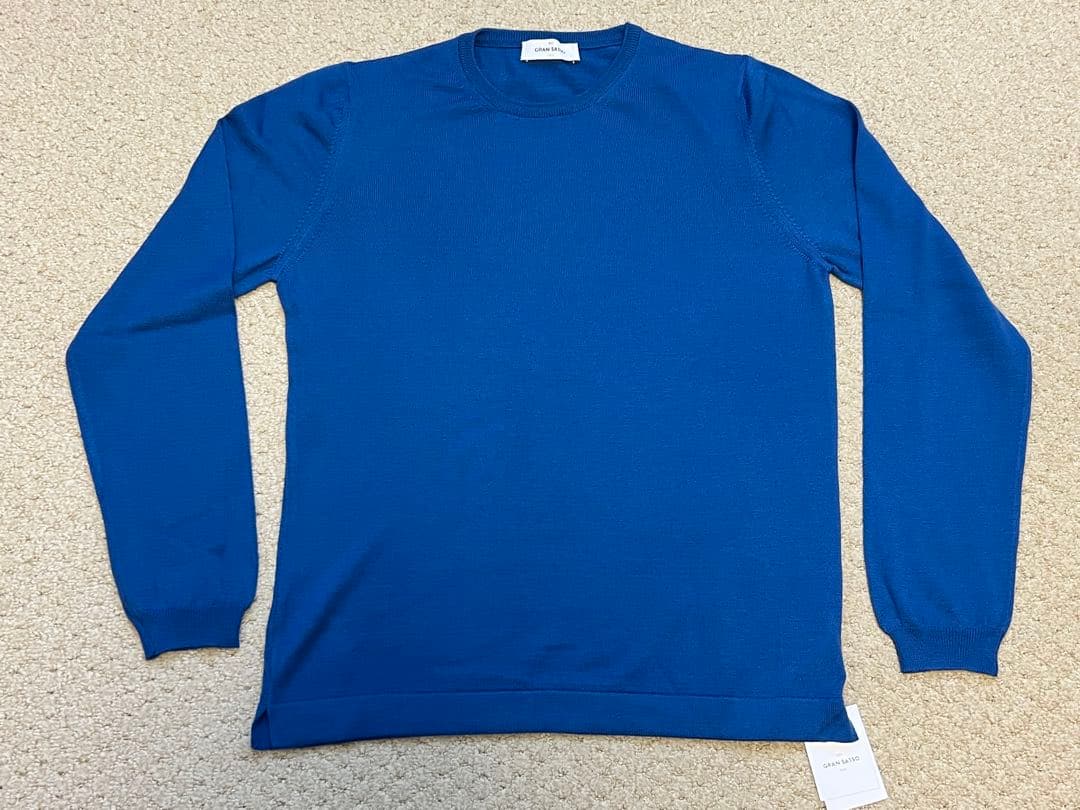 GRAN SASSO 青 クルーネックセーター　12ゲージ ウール サイズ48