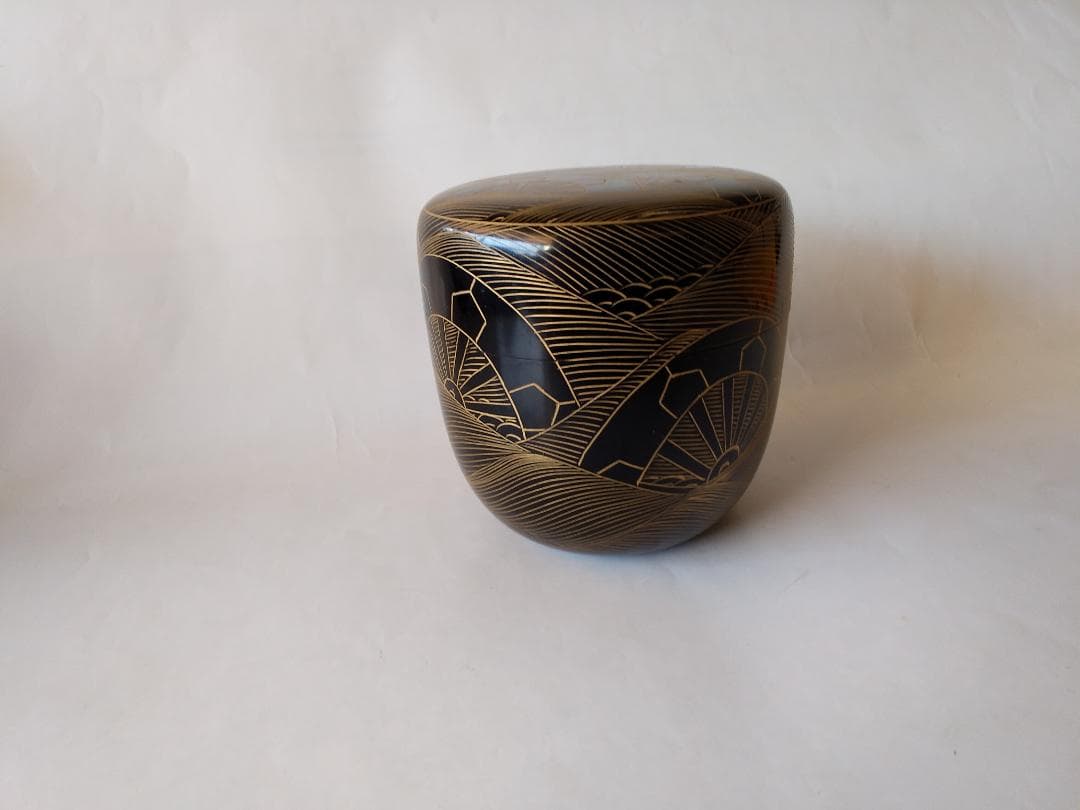 輪島塗 蒔絵師 月峯 作 源氏波 沈金 大棗 漆器 茶道具 抹茶 棗 共箱 新品