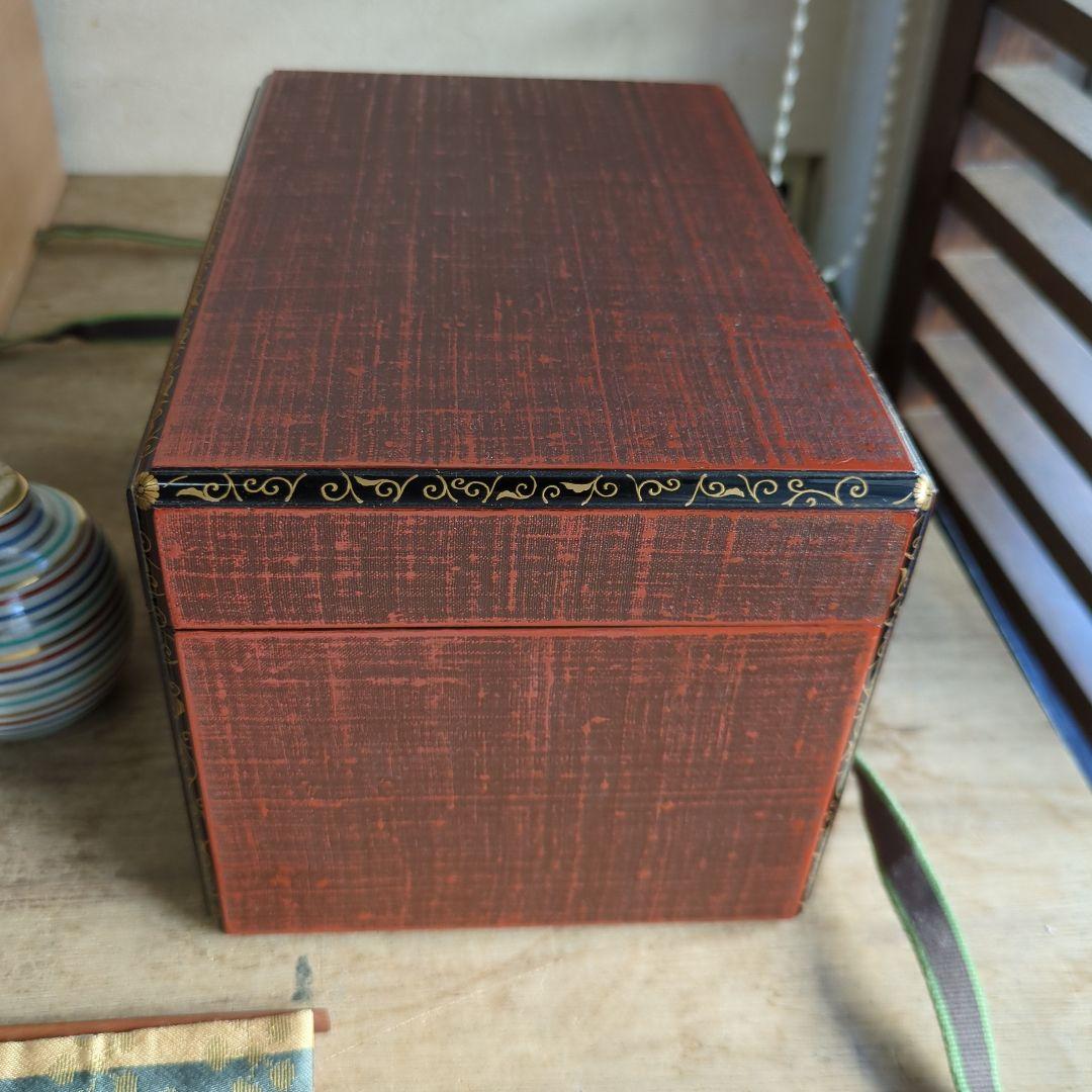 茶箱　布摺漆　唐草蒔絵　 茶箱お茶道具　共箱　セット　美品　木箱入　木製　漆器