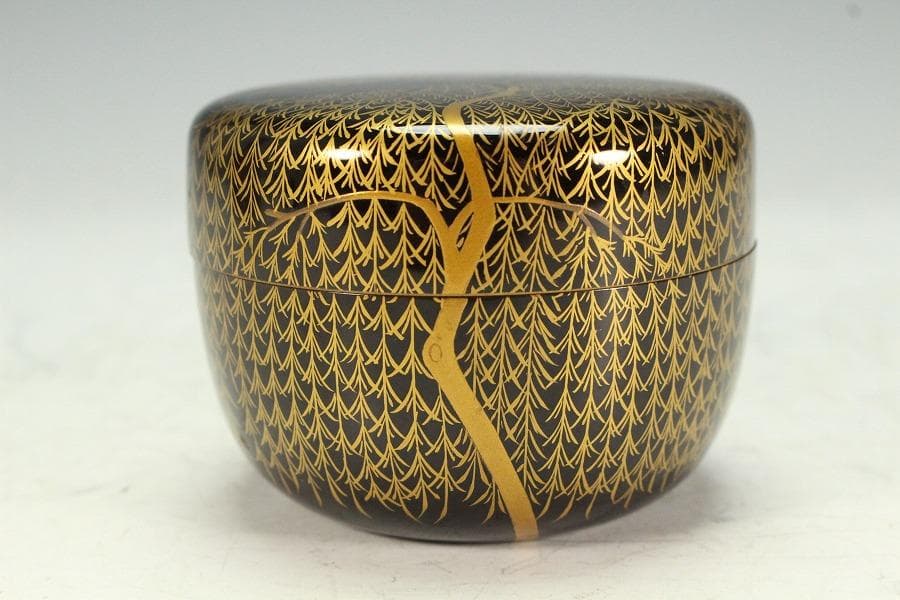 茶道具 時代 柳蒔絵 平棗(K-A650)