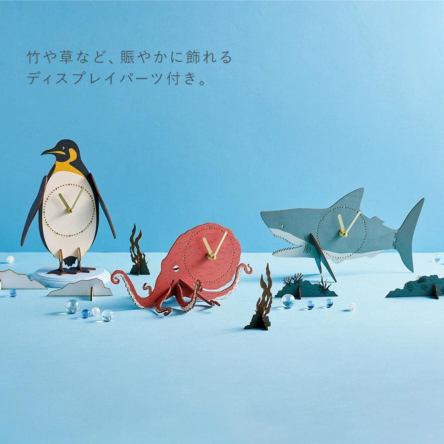 5個【作って飾って楽しい】アニマル クロックパズル 立体パズル 木製 時計